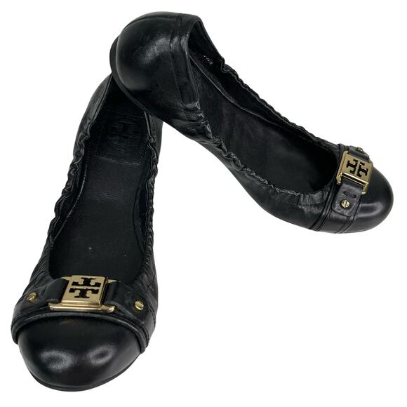 Tory Burch Ballet Flats Black 7.5 Leather Flaw - Picture 1 of 13